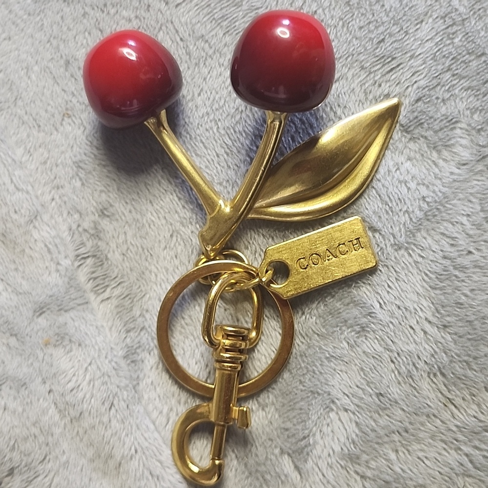 Coach Red Cherry Keychain with Gold Details